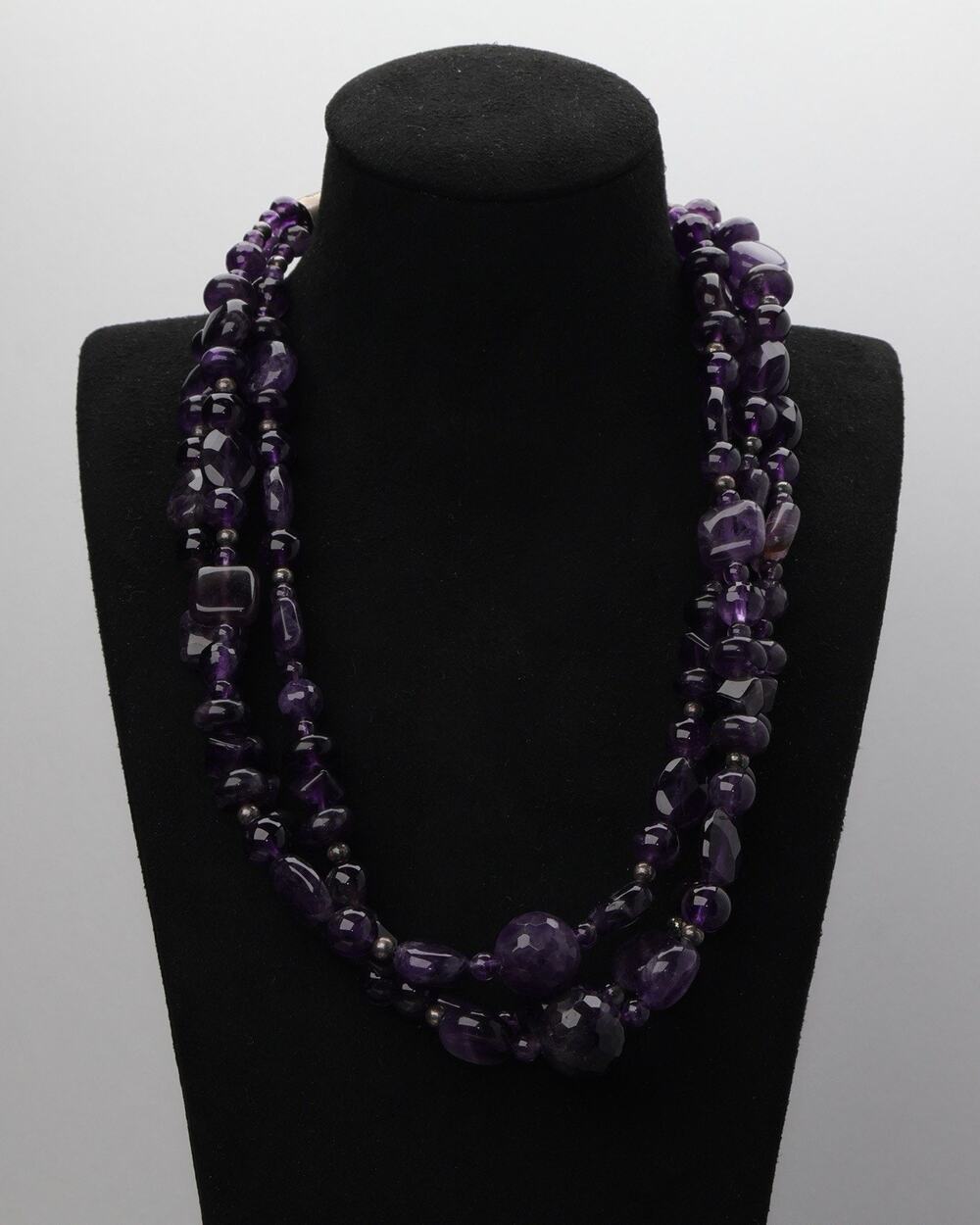 Vintage DTR Sterling 3 Strands Amethyst Necklace 118.9G / 20in Adjustable